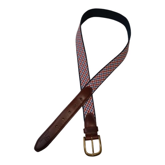 Olly Oxen Red Blue Gingham Leather Belt Size 40 / 100 - Picture 3 of 6
